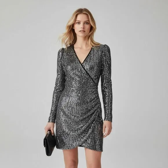 Bardot | Dresses | Bardot Sequin Faux Wrap Dress Size 6 Silver Metallic Ruched Party Cocktail Glam | Poshmark Bardot | Dresses | Bardot Sequin Faux Wrap Dress Size 6 Silver Metallic Ruched Party Cocktail Glam | Poshmark